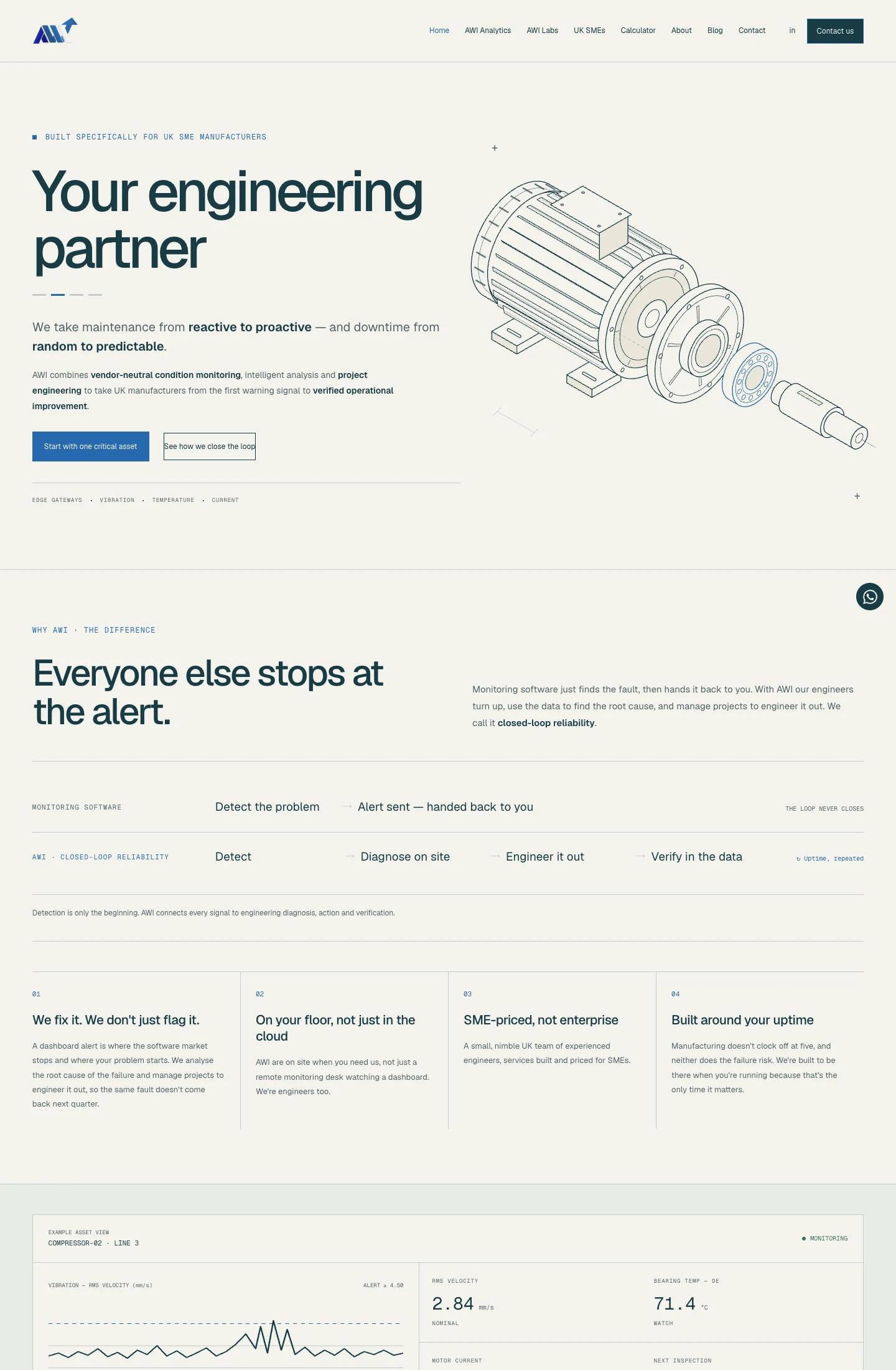 AWI’s homepage, from the illustrated engineering introduction into its service explanation