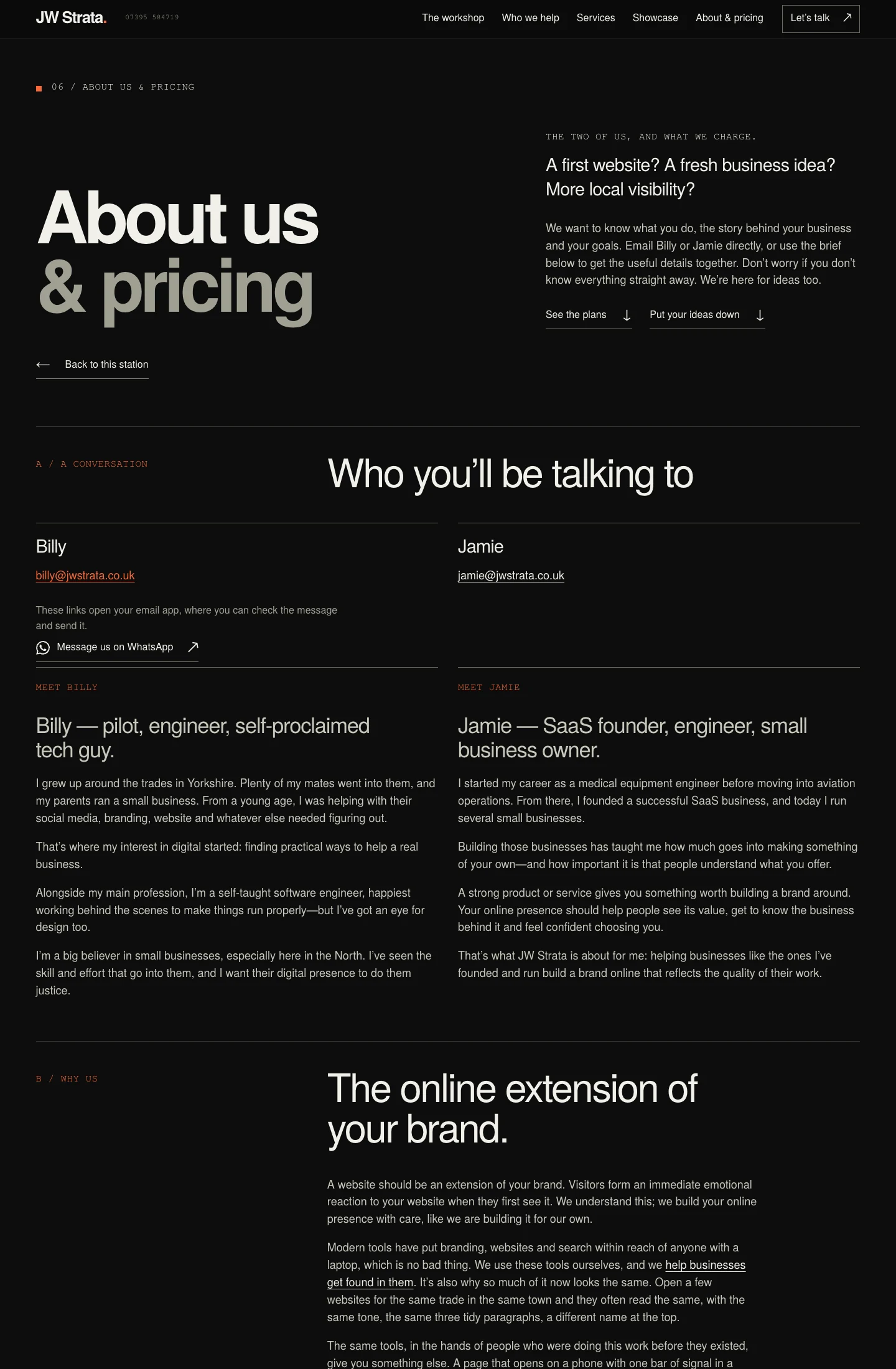 JW Strata’s about and pricing page
