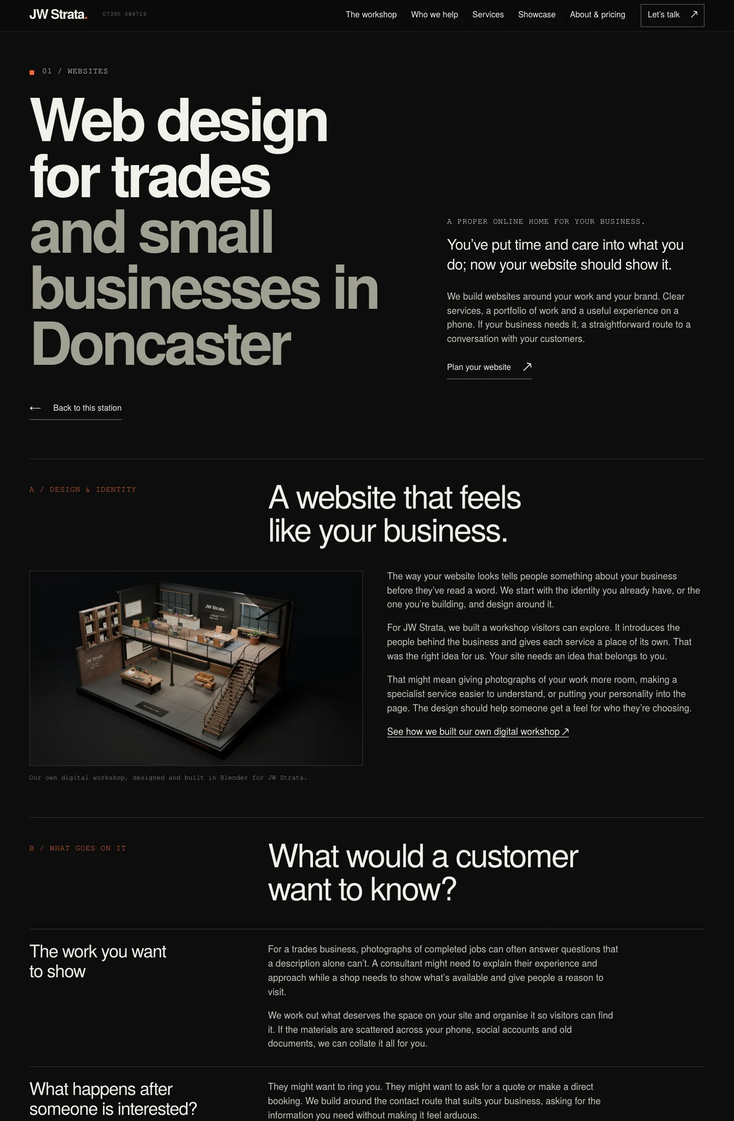 JW Strata’s websites service page, showing its editorial layout and service information